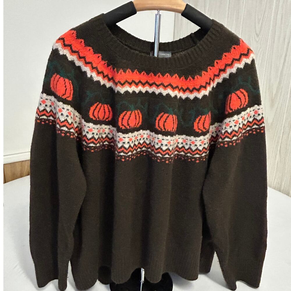 Vince Camuto sz xl Womens Halloween Pumpkin Fair Isle sweater